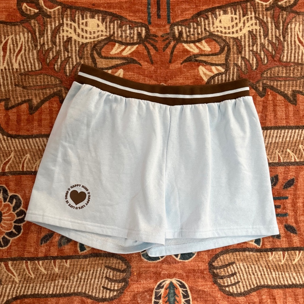 New Soft Blue Gym or Sleep Shorts with Brown Trim NWOT - Picture 3 of 3